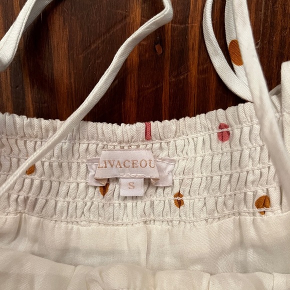 OLIVACEIOUS Ruffled Tiered White Gold Dots Mini Dress - Picture 4 of 4